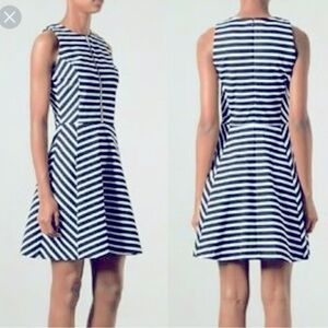 Michael Kors Black & White Striped Flare Dress, Zipper front & back; size 10